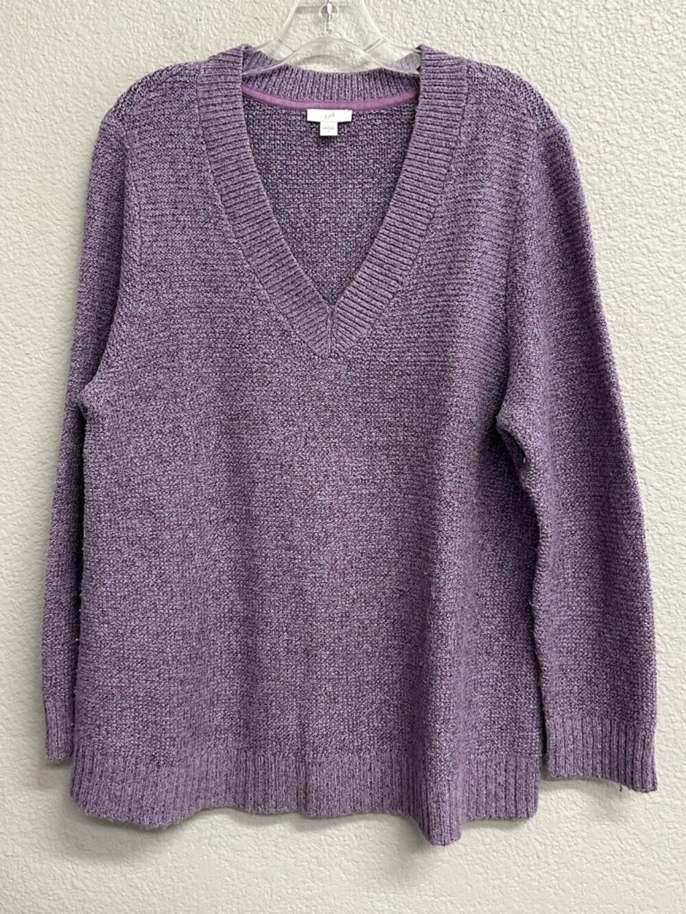 J Jill Purple Marled Knit V Neck Sweater Women Size Large Cotton Blend